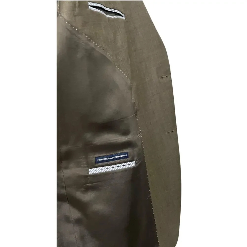 Tommy Hilfiger 3 Piece Suit Mens XL 52 Brown/Taupe Wool Vest Pants Formal